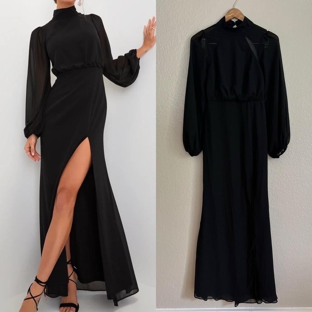 NWOT Graceful Entrance Black Long Sleeve Backless Maxi Dress
